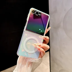 Luxury Magsafe Magnetic Gradient Aurora Laser Phone Case - Hard Bumper Clear Cover for Galaxy Z Flip5 (Color)