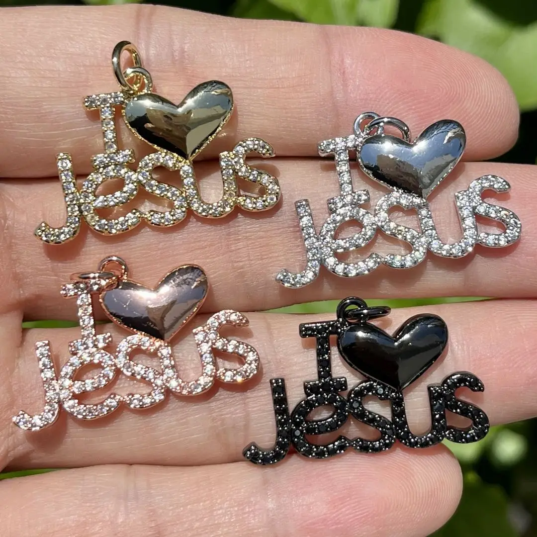 

5Pcs Cubic Zirconia Pave I Love Jesus Word Charms Gold Plated Letter Pendant For Woman Bracelet Necklace Bangle Jewelry Making