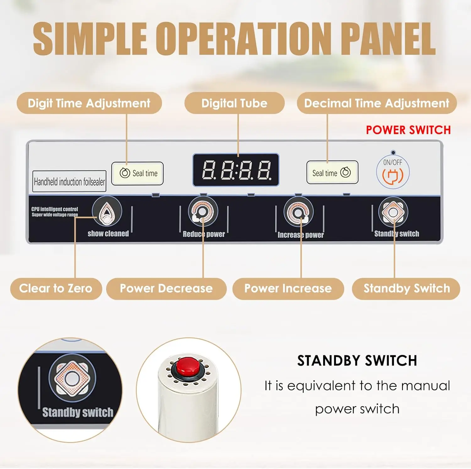 20-100MM Induction Sealer 800W-1200W Handheld Heat Sealing Machine Electromagnetic Bottle Cap Sealer for Plastic Glass Bottle