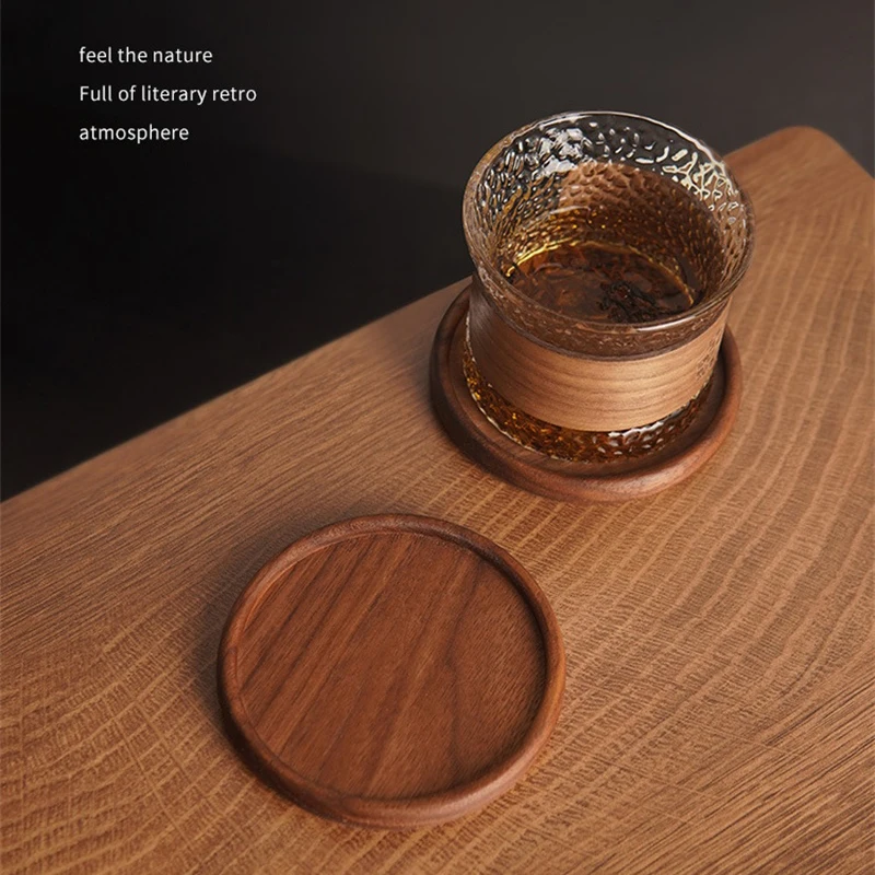 

1/5pcs Walnut Coasters Round Japanese Coffee Tea Cup Mats Heat Resistant Natural Wood Table Pad for Office Kitchen
