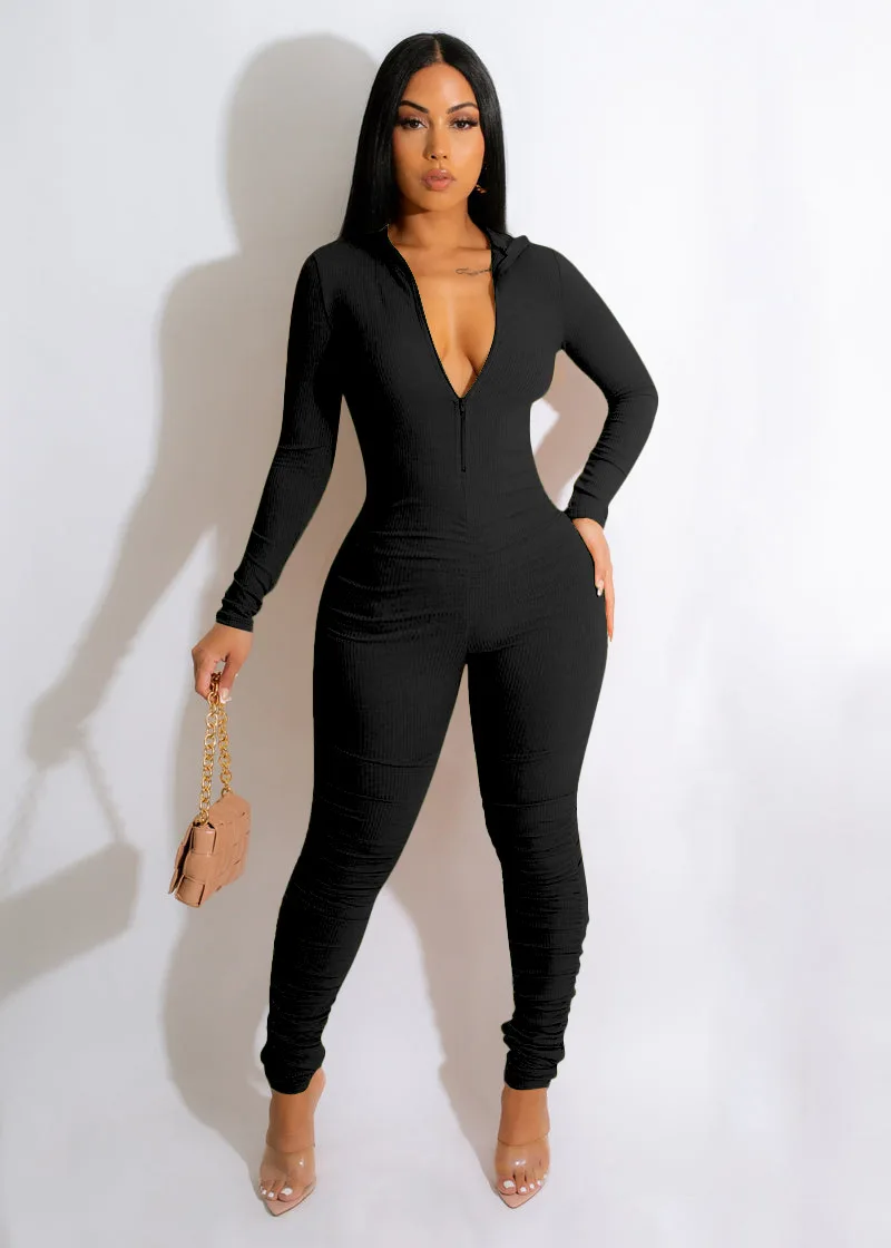 

2023 Autumn Casual Jumpsuit Women Knitted Thread Bodycon Sexy One Piece Suit Long Sleeve V Neck Ruched Skinny Stretch Rompers