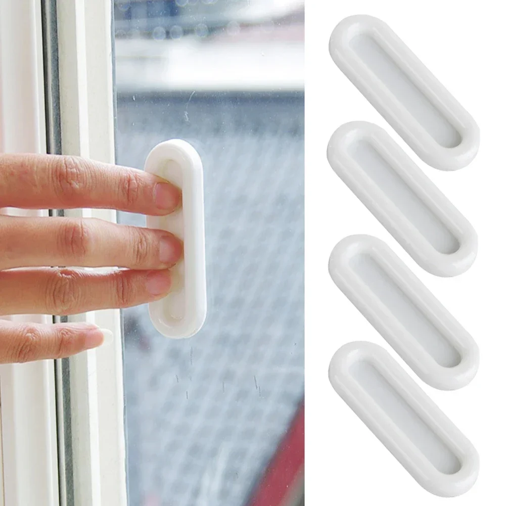 Door Handles Cabinet Handles 4pcs Door Handle Self-Adhesive Door Handle Cabinet Pull CasementDrawer Wardrobe Sliding White Plastic Home Furniture Part
