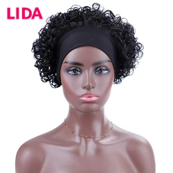 Lida Short Curly Women Wig Mixed Hair Extensions Machine Made With Natural Side Part Top Hair Line For Daily Life