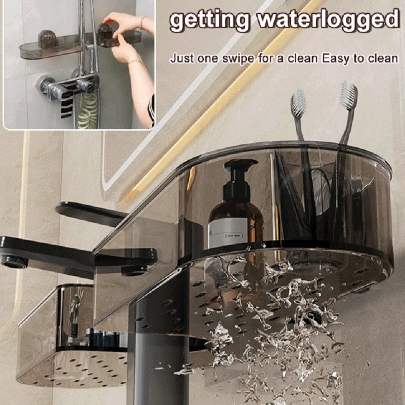 Sink Shelf Suction Cup Wall Mounted Nopunch Bathroom Storage Shelf Bathroom  Faucet Storage Shelf in Front of Mirror 2