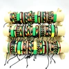 Wholesale 30/50/100pcs Handmade Leather Bracelets Bob Marley Rasta Jamaica Fashion Cuff Jewelry Party Gift Mix Red/Yellow/Green 4