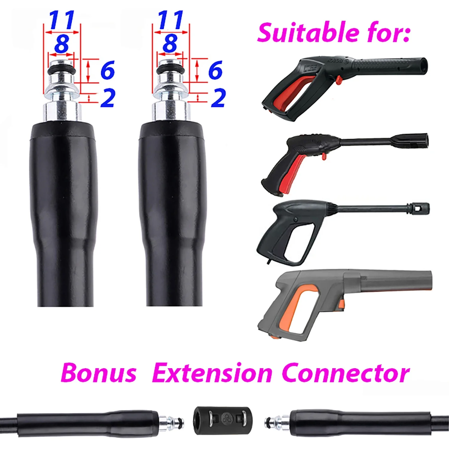High Pressure Hose for Bosch 6-15 Meters Car Washer Pipe Cord Pressure Cleaning Water Hose for Bosch AR Michelin Black & Decker 5