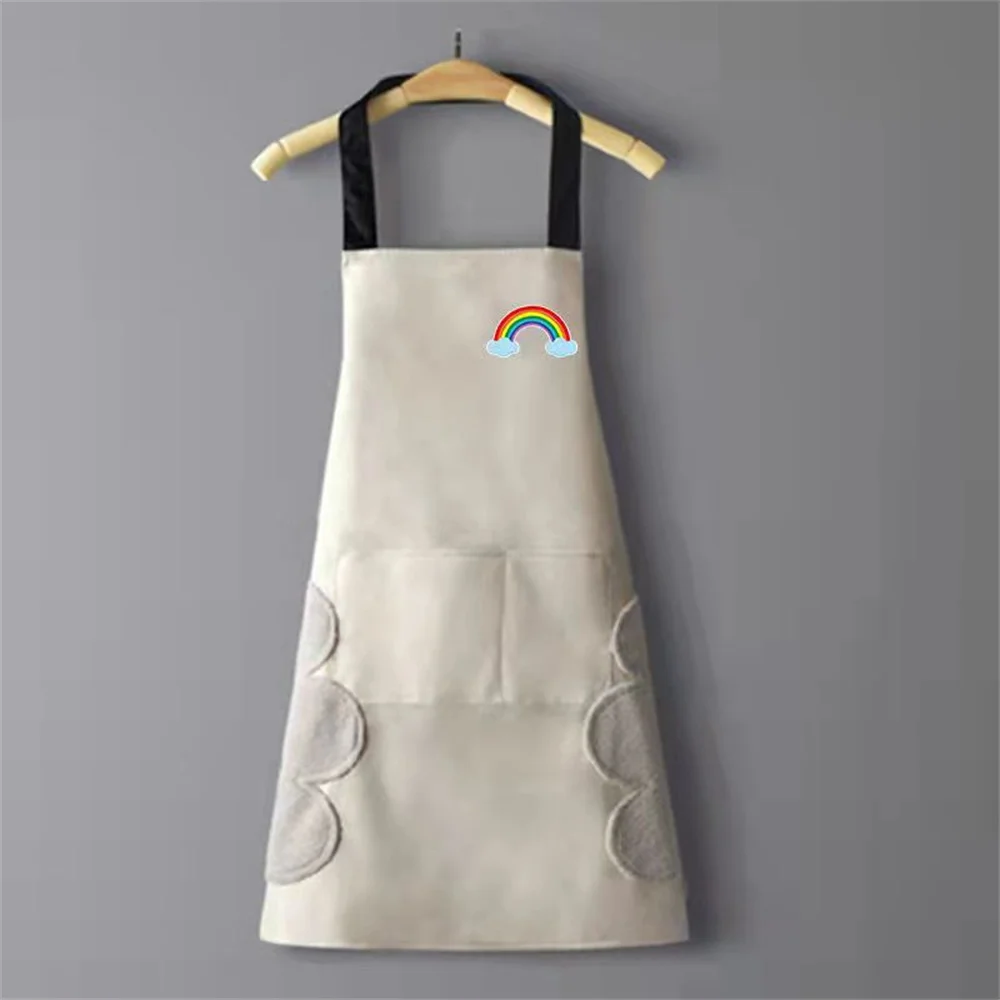 Print Kitchen Hand-wiping Apron With Pocket Sleeveless Restaurant Waiter Chef Pinafore Cooking Baking Waterproof Oilproof Aprons