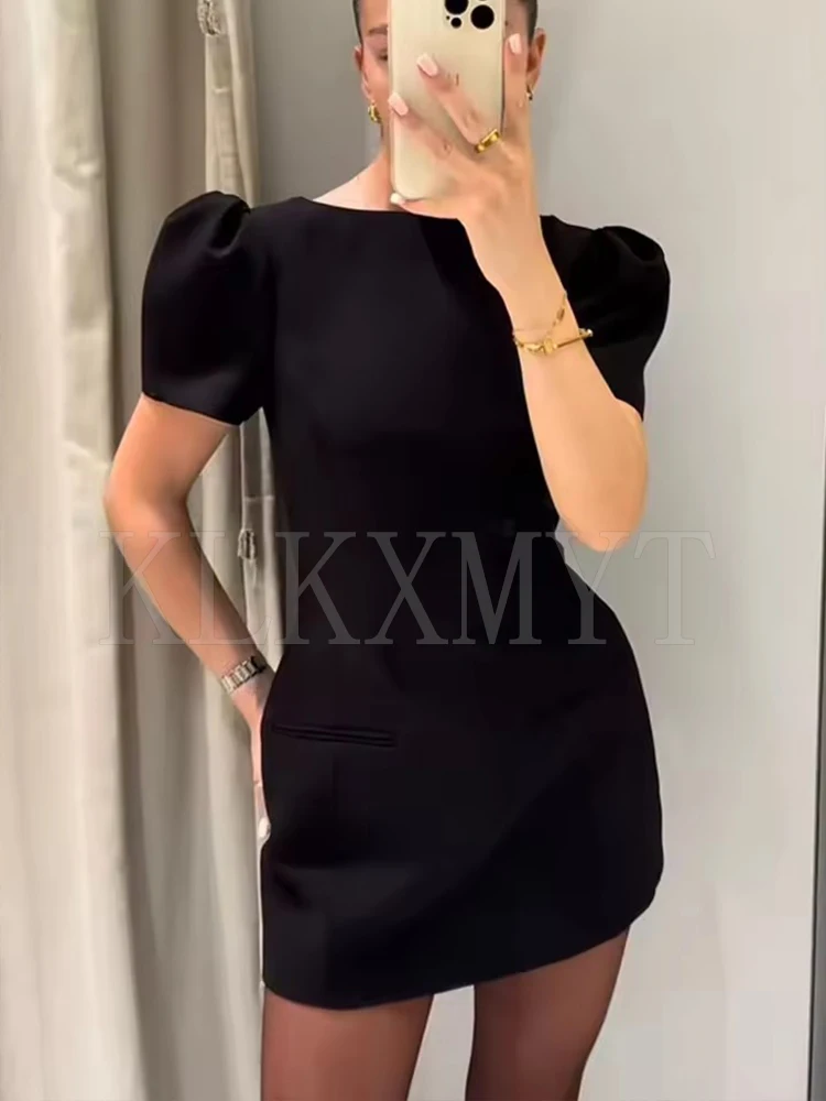 Short Sleeve Pleated Evening Party Dresses For Women Chic O-neck A-line Short Dress Elegant Female Mini Dress 2025 New ﻿