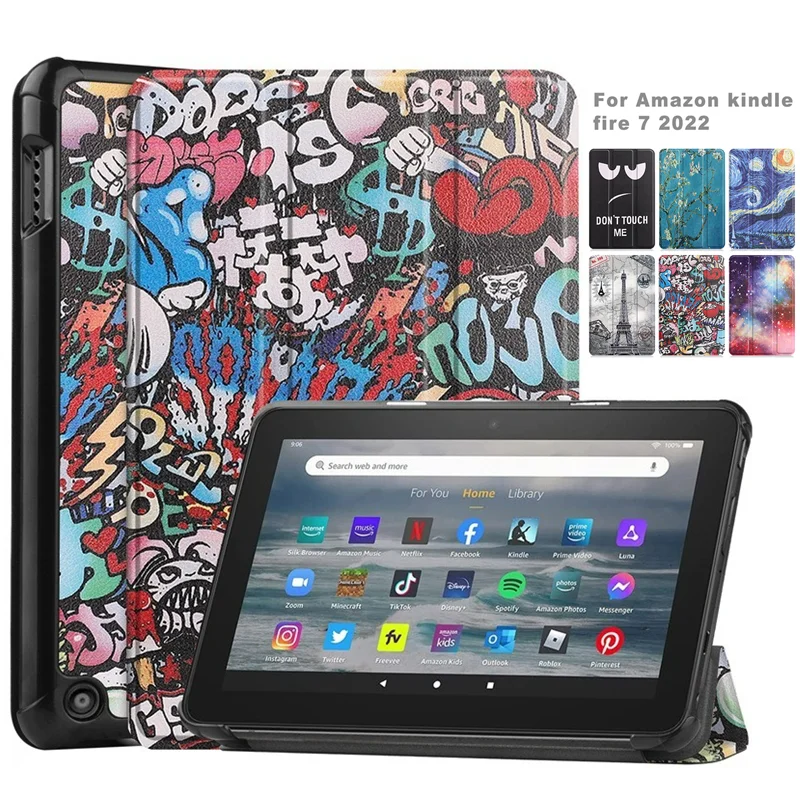 Per Il Nuovissimo Kindle Fire 7 2022 Slim Tri-Fold Shell Multi-Angolo Stand Cover Per Fire 7 2022 Auto Wake Up E Sleep Custodia In Pelle
