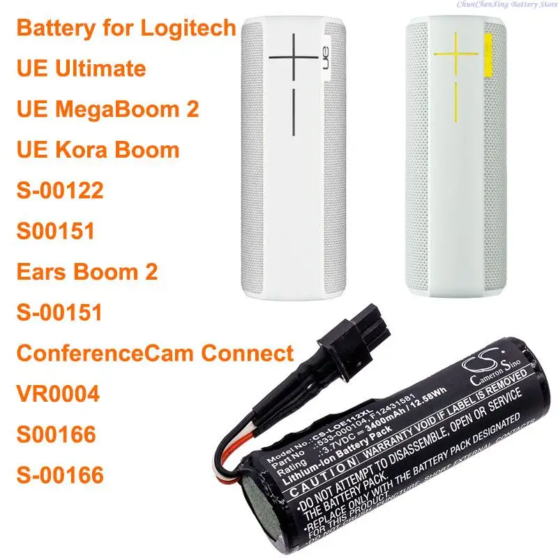 Batteria Cameronsino 2600Mah/3400Mah Per Orecchie Logitech Boom 2,S-00122,S00151, Asta Ue Kora, Ue Megaboom 2,Ue Ultimate,Vr0004,S00166
