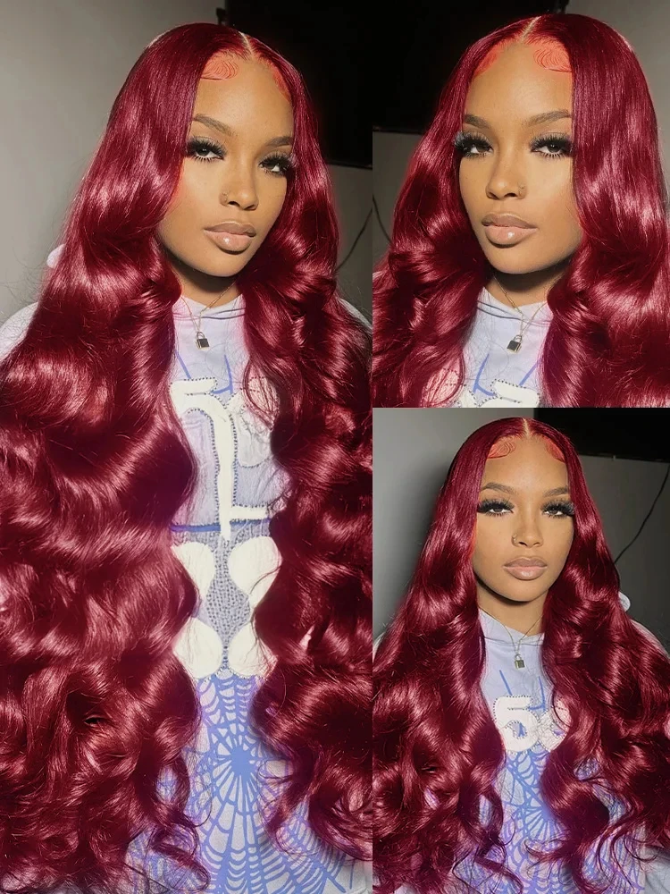 34 Inch 99J Burgundy Lace Front Wigs Human Hair 13x4 HD Transparent Body Wave Lace Front Wigs Human Hair Pre Plucked 6
