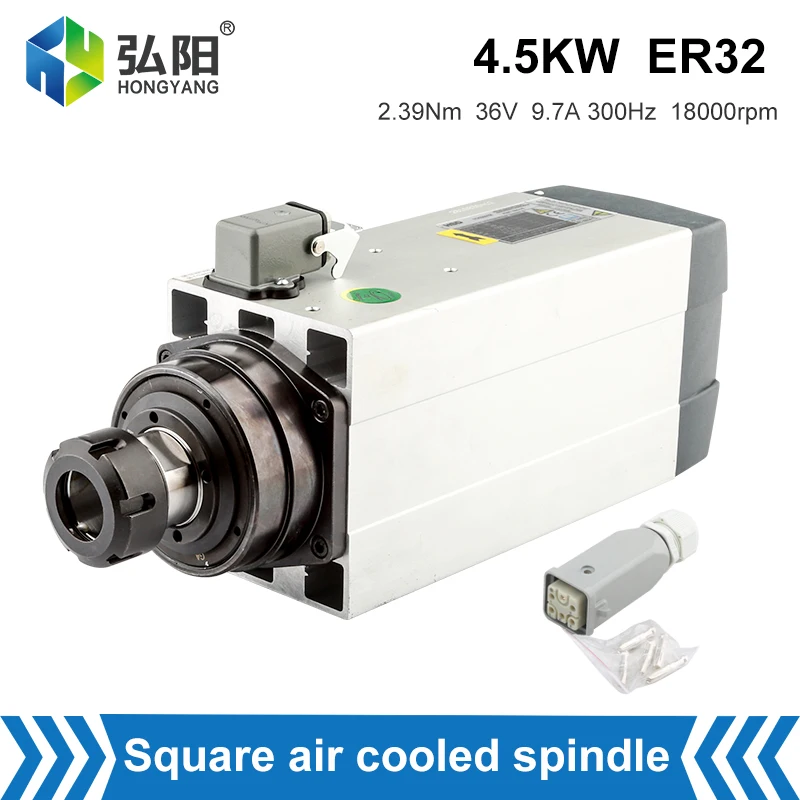 

HSD CNC Spindle Motor 4.5kw 380V Square Air Cooled ER32 Chuck 18000rpm 9.7A Italian Motor 4pcs Bearing For CNC Milling Machine