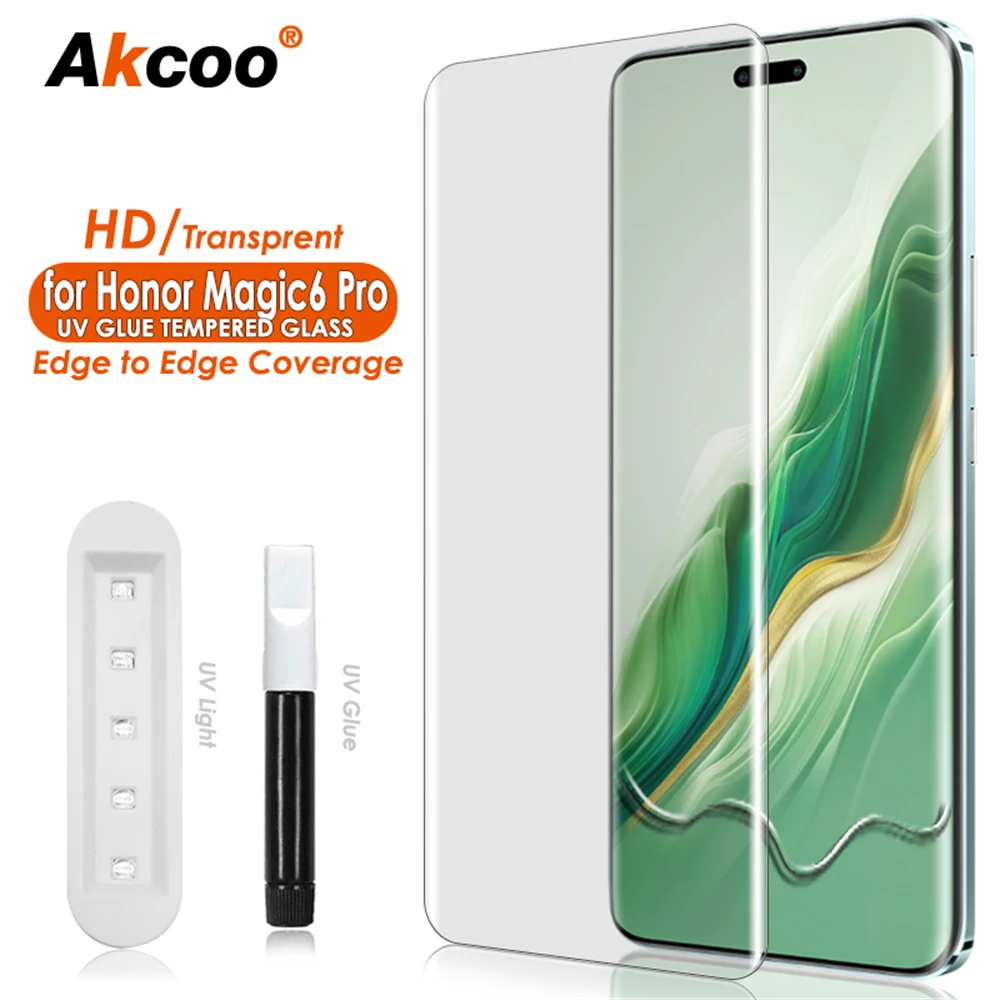 

Akcoo Magic6 Pro Screen Protector Edge to Edge Coverage UV Tempered Glass Film for Honor Magic 6 Pro 5G Screenguard 9H hardness