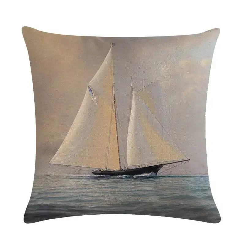 Car Sofa Hotel Home Decor Sea Breeze Decorative Pillowcase Nautical Sailing Linen Pillow Sailboat Cushion Cover
