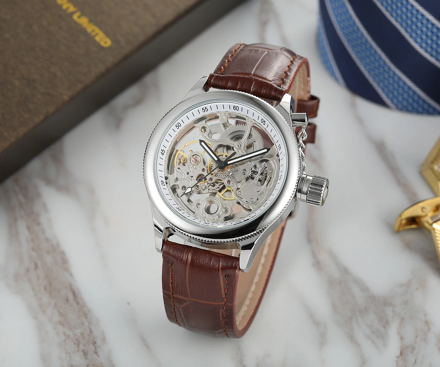 FORSINING Chain Crown Designer Luxury Man Business Watch Gold Steel Skeleton Mechanical Automatic Movement Clock Waterproof Male_voghion.com