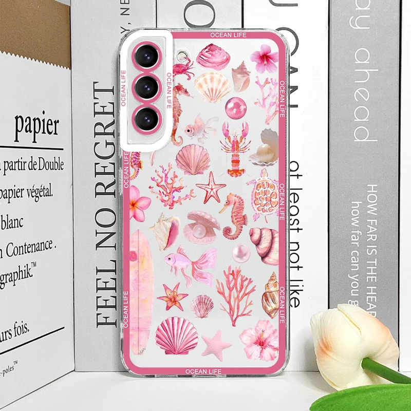Pink Summer Ocean Turtle & Dolphin Print Clear Phone Case - Soft Protective Cover