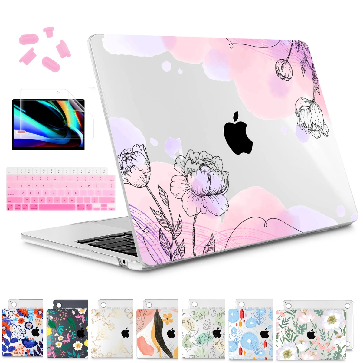 Estojo Rígido Flor Rosa para Macbook Pro 13 14 16 m2 A2780 A2779 A2338 2023 m1 ar 13 A2681 A2337 2023 A2289 Barra de Toque Pro 16 A2141