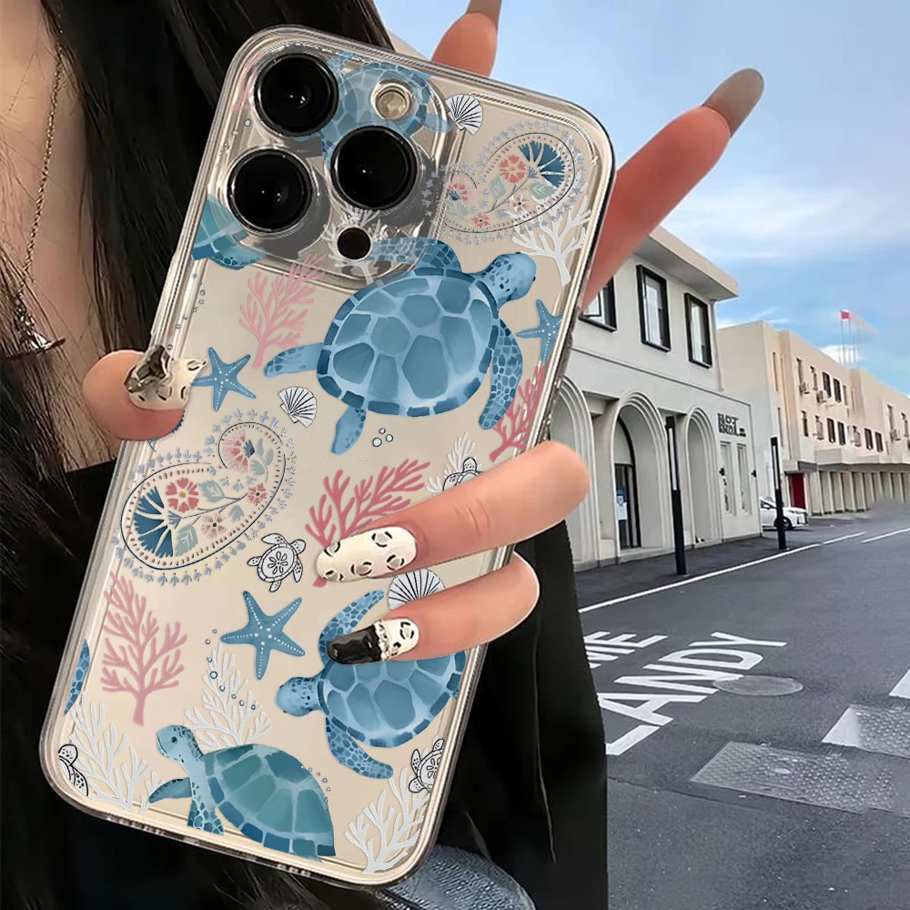 Summer Cartoon Turtle Pattern Clear Phone Case