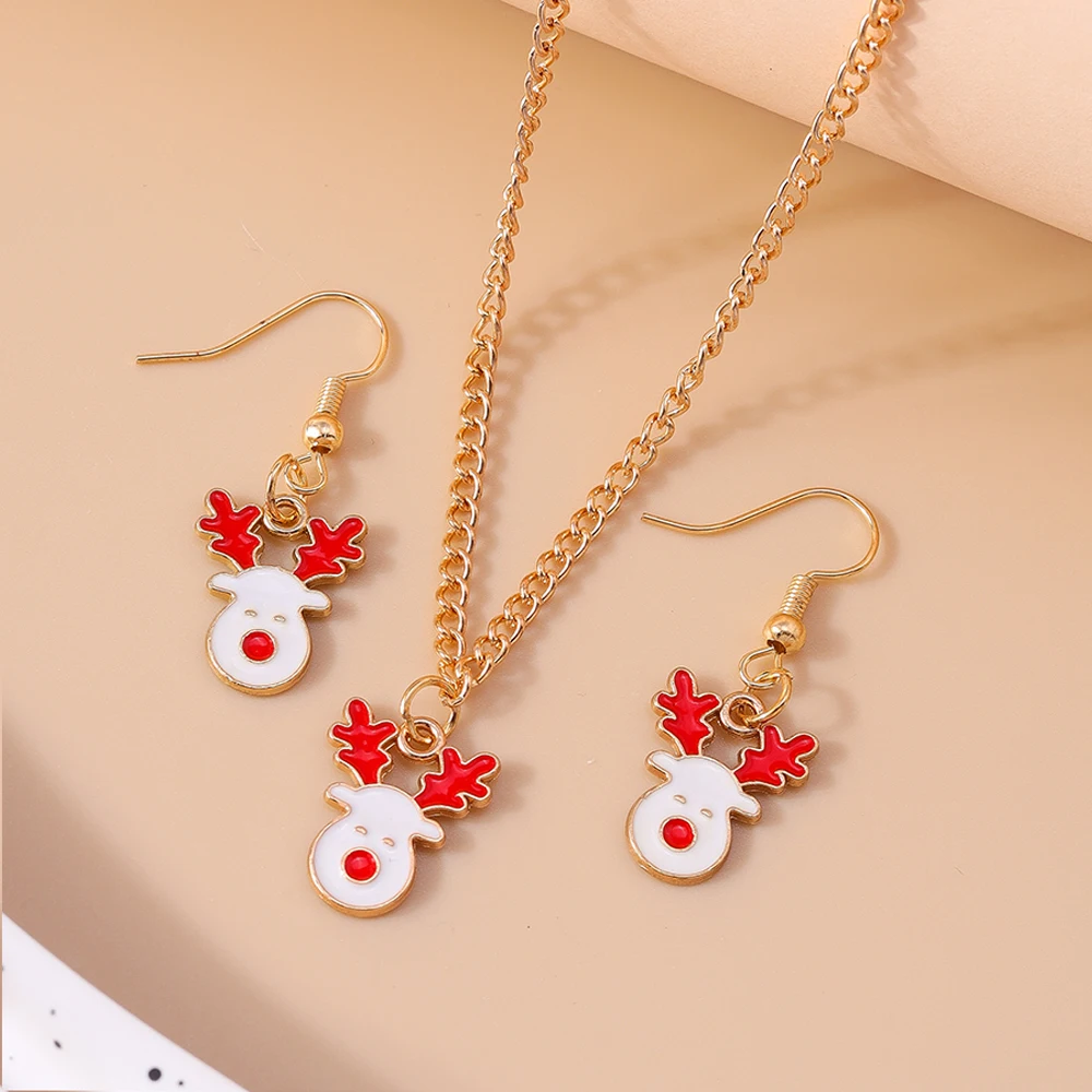 Leslie Fashion Weihnachts-Schneemann-Halskette, Weihnachtsmann, Hirsch, Weihnachtsbaum, Halskette, Ohrringe für Damen, Neujahrs-Schmuckset – Detail 4