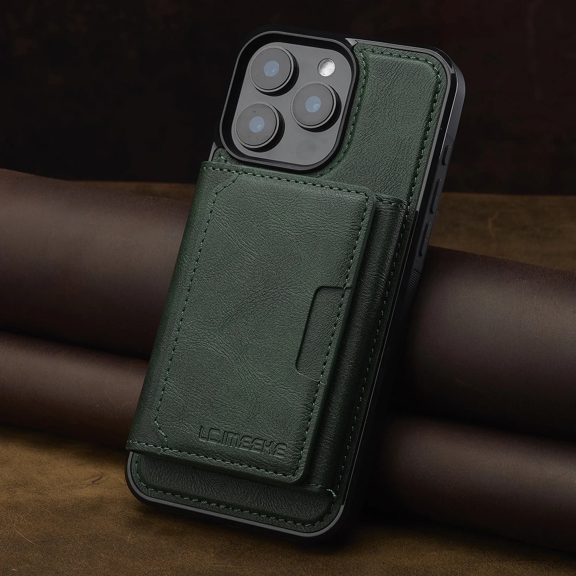 2-in-1 Detachable Magnetic Card Slot Leather Wallet Case with Wireless Charging Compatibility