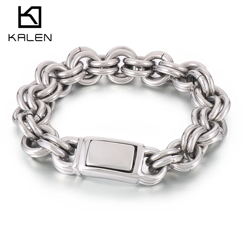 KALEN Punk Fashion Personality Double Layer O Chain Men's Retro Bracelet Stainless Steel For Men Bracelet Jewelry Gift