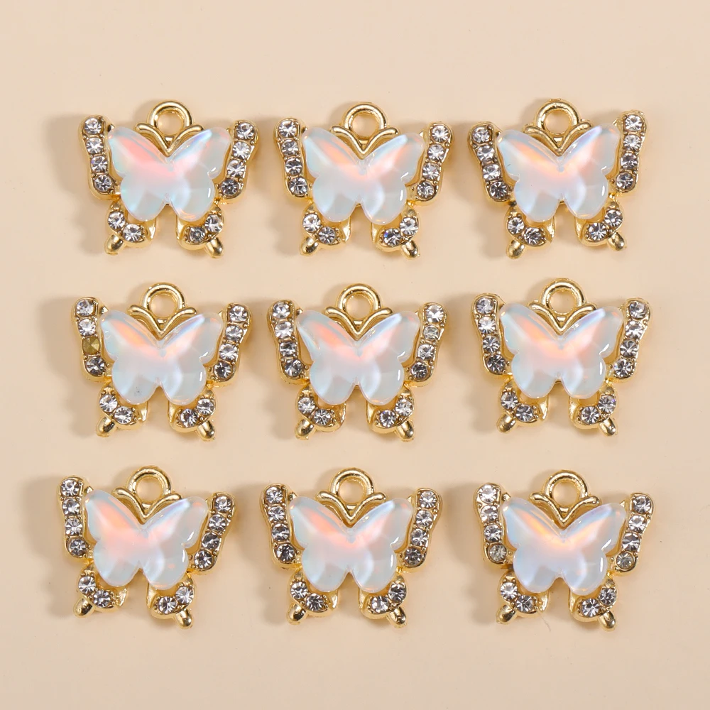 10 Stück Mode bunte Kristall Schmetterling Anhänger glänzende Zirkon Charms für koreanische Frauen Halskette Halsreif Schmuck Accessoires ganz – Detail 9