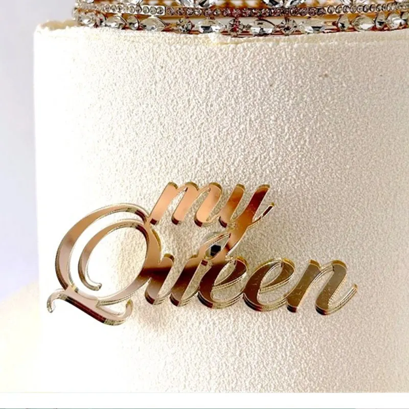 Acrylic "My Queen" Cake Topper - Golden Princess Face Decor For Birthday, Bridal Shower, Bachelorette