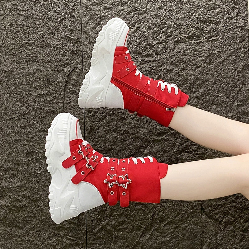 Women's Platform Boots New Round Head Belt Buckle Locomotive Boots European and American Thick-soled Boots for Women Botas Mujer - 3