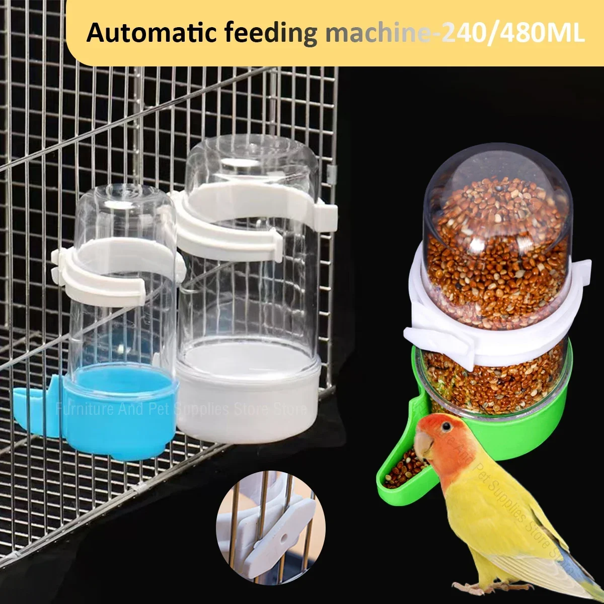 240/280ML cage-mounted pet feeder Parrot Squirrel automatic water dispenser Pet bird food box Cage Accessories Bird supplies