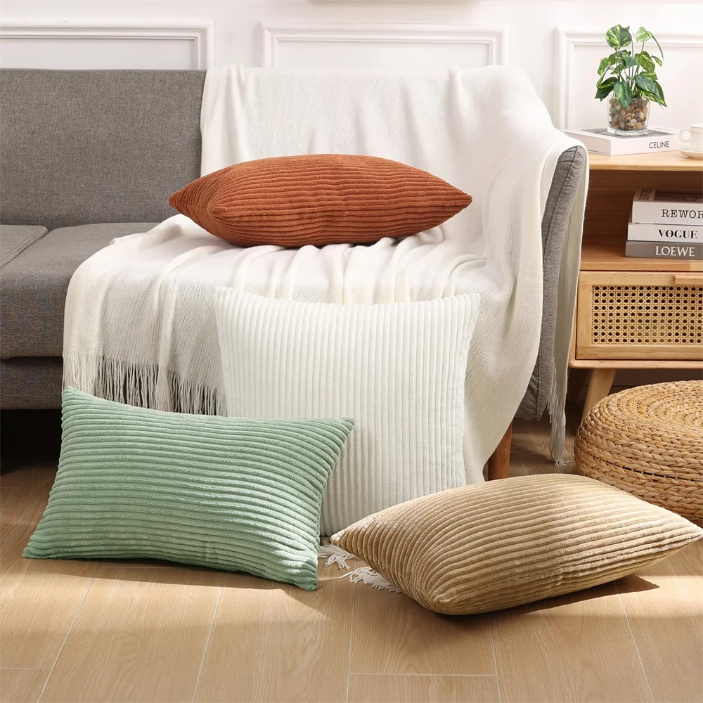 Kitinjoy Corduroy Cushion Cover 45x45 Soft Fluffy Strip Pillow Cover 50x50 Luxury Decor Home Pillow Case For Sofa Living Room 5