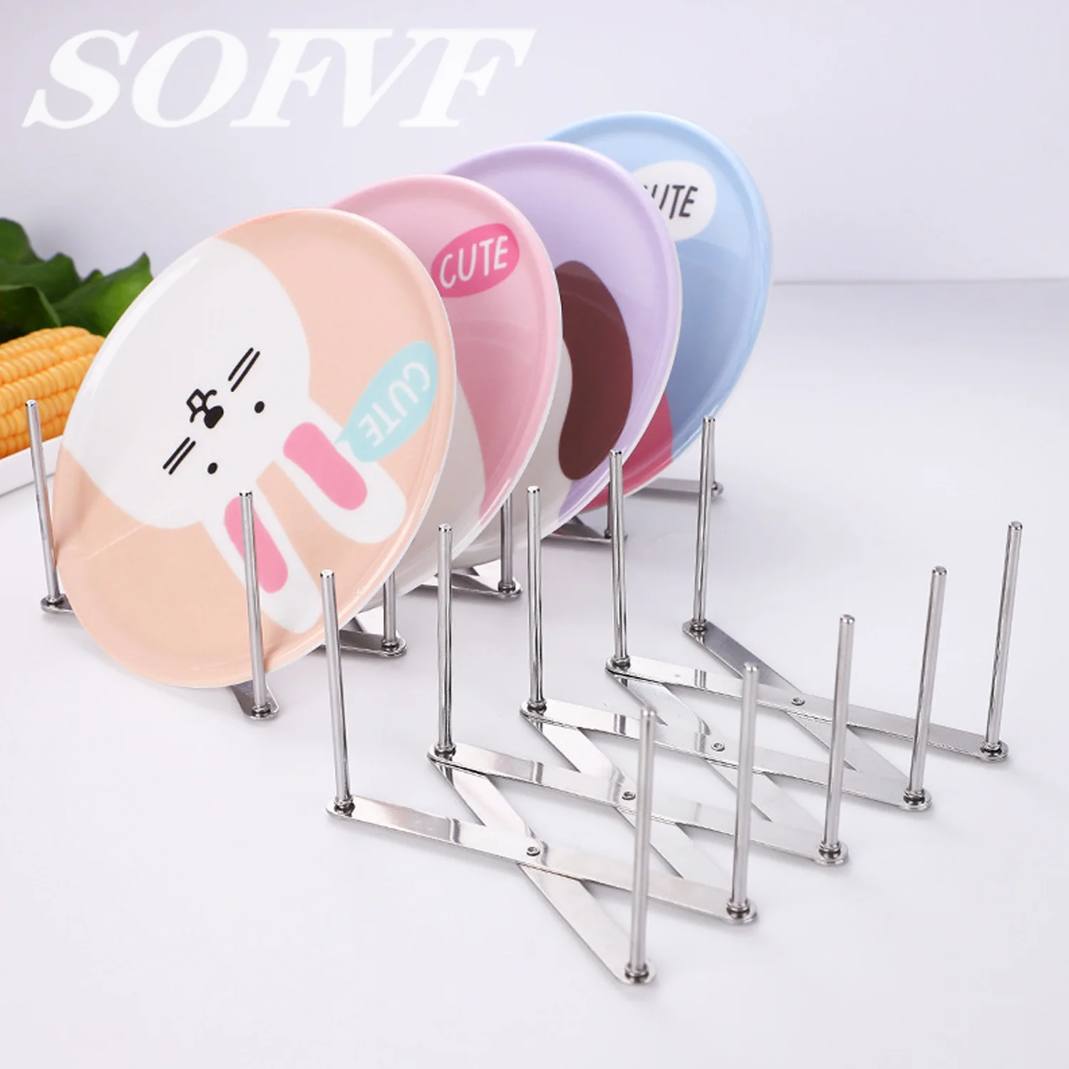 Stainless steel pot cover frame retractable and foldable household kitchen storage rack