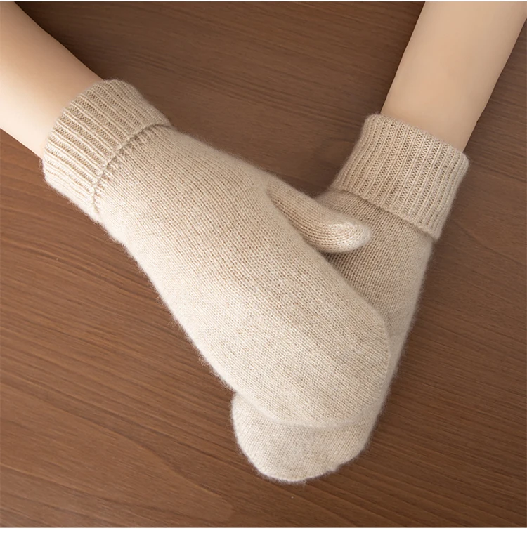 Herbst und Winter Neue Handschuhe aus 100 % reinem, feinem Kaschmir für Damen, verdickte warme Fingerhandschuhe, kältebeständige Outdoor-Handschuhe – Detail 2