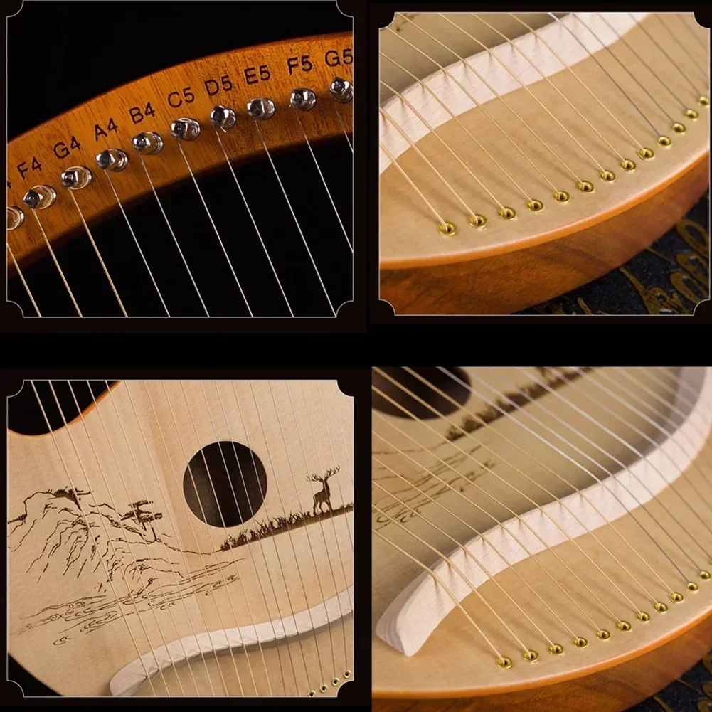 High Quality 19 String Lyre Harp Mahogany Music Instrument With Spare Strings Tuning Wrench Greek Classical Musical Instrument N