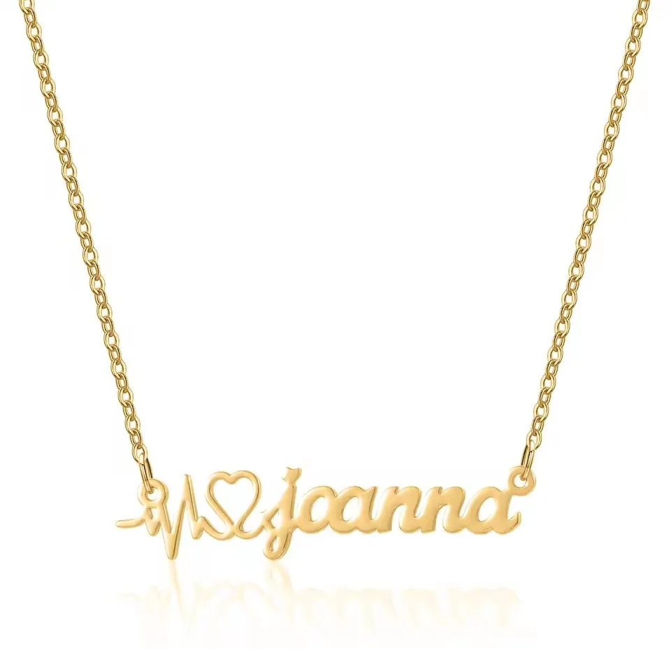 Edelstahl-Halskette für Damen, Modeschmuck, Geschenke, personalisierter Herzschlag-Anhänger, individuelle Namenskette, 18 Karat vergoldet – Detail 6