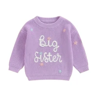 Big Sister Little Sister Matching Outfits Toddler Girl Embroidery Knit Sweater Warm Sweatshirt Fall Winter Clothes 1