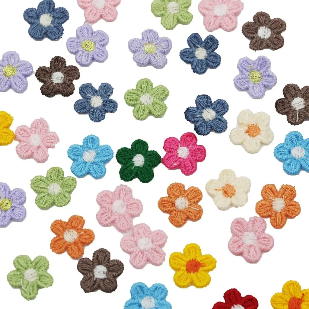 (50pcs/pack)15mm Cute Small Flower Embroidery Cloth Patch Accessories Ironing Embroidery Patch Fabric Flowers Lace