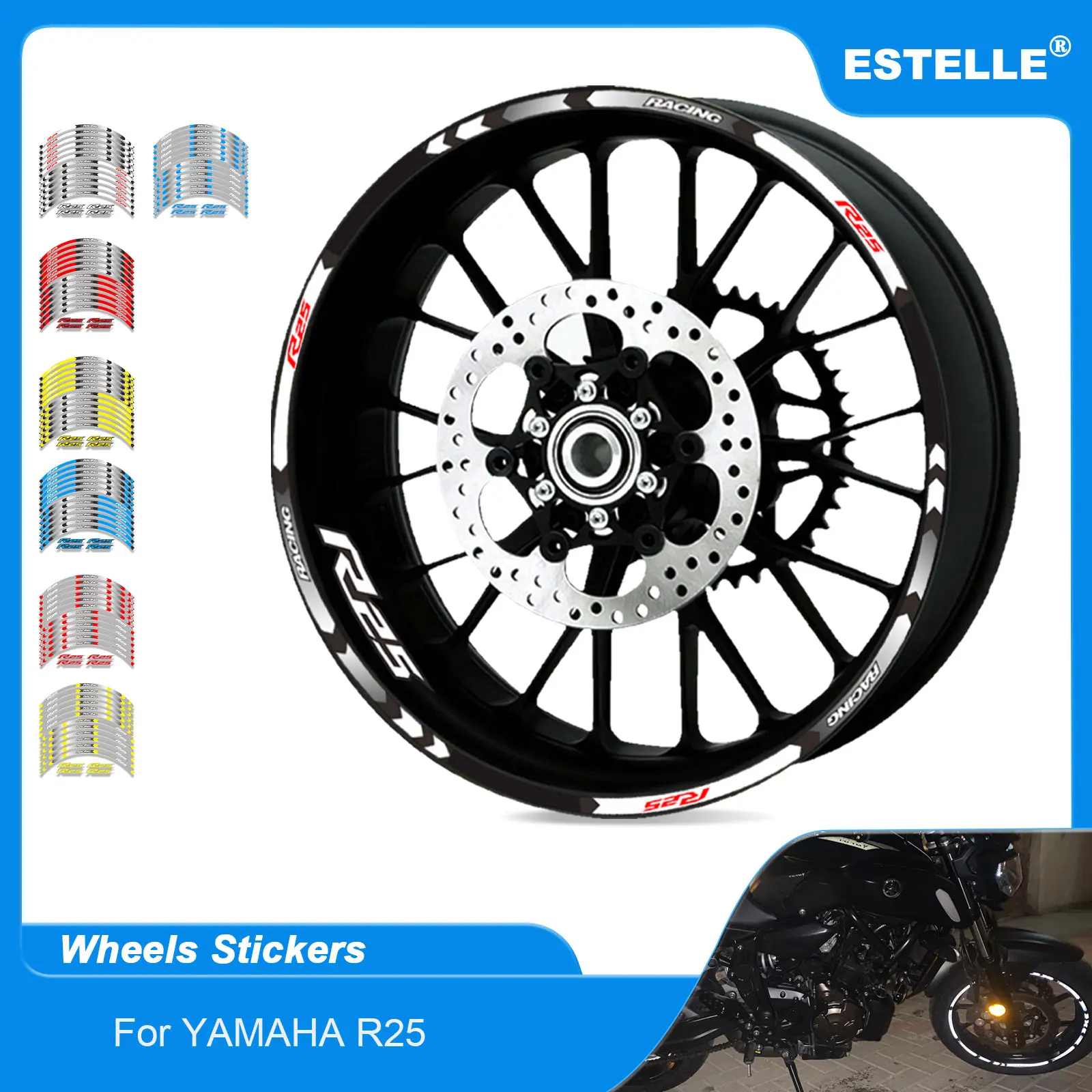 

For YAMAHA YZF R25 All Years Motorcycle Decorative Wheel Hub streak decoration Styling Tire waterproof Reflective Decal Stickers