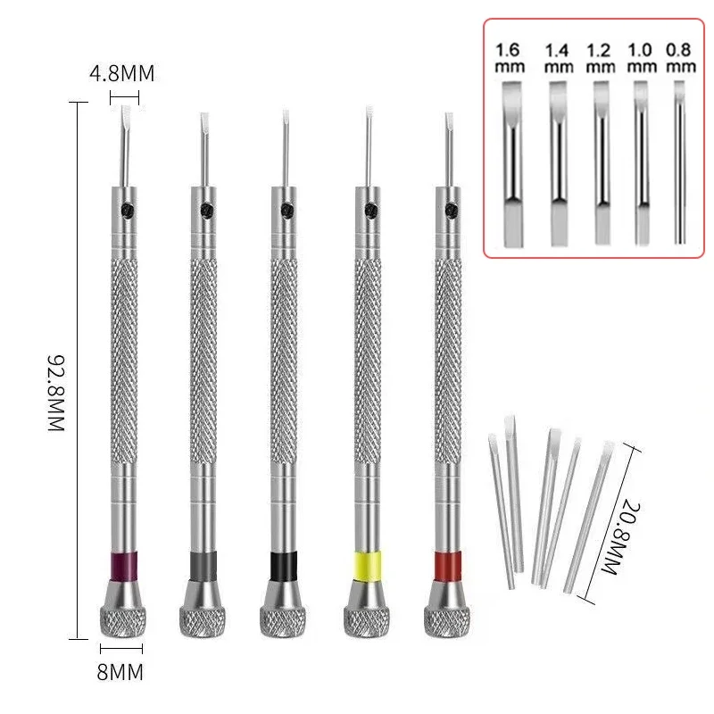 휴대용 시계 도구 5 개/대 0.8-1.6mm 시계 용 스틸 스크루 드라이버 미니 링크 핀으로 밴드 제거 시계 제조 도구