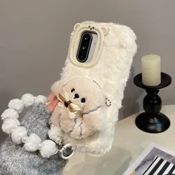 Luxury Fluffy Plush Dog Phone Case - Shockproof Cover - Galaxy A56 (With Bracelet - White)