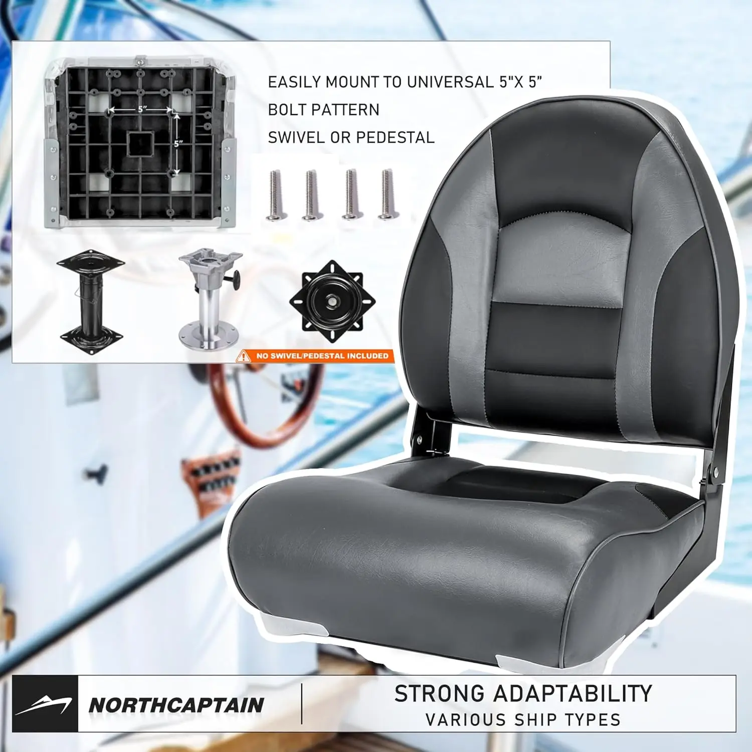 A Pair of Marine High Back Folding Fishing Boat Seat,Stainless Steel Screws Included