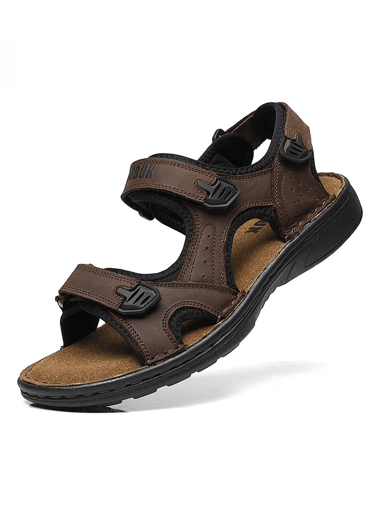First-Layer Cowhide Men's Sports Sandals, Open-Toe Outdoor Non-Slip Sandals, Casual Men's Shoes, Outdoor Fashion Beach Shoes, Li