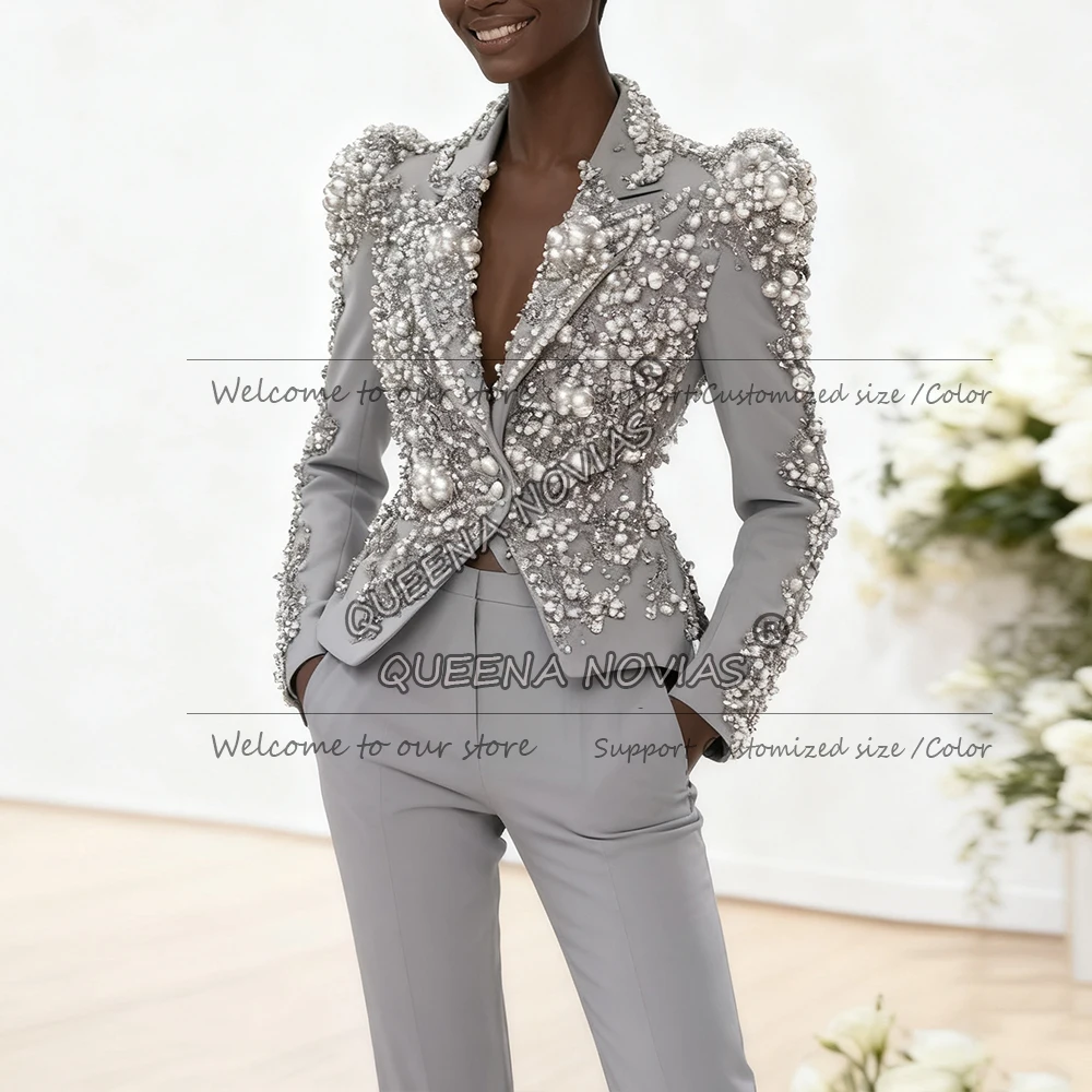 Prim and Posh Queen- Luxe 3D Pearl/Gemstone Beaded Peplum Blouse/Skirt SET (New)