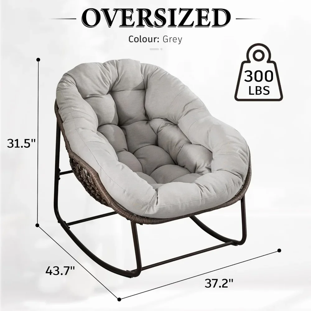 Oversized Rocking Papasan Chair with Thick Cushion and Frame Outdoor Rocker, Comfy Wicker Egg Chairs Lounge for Backyard Balcony 2