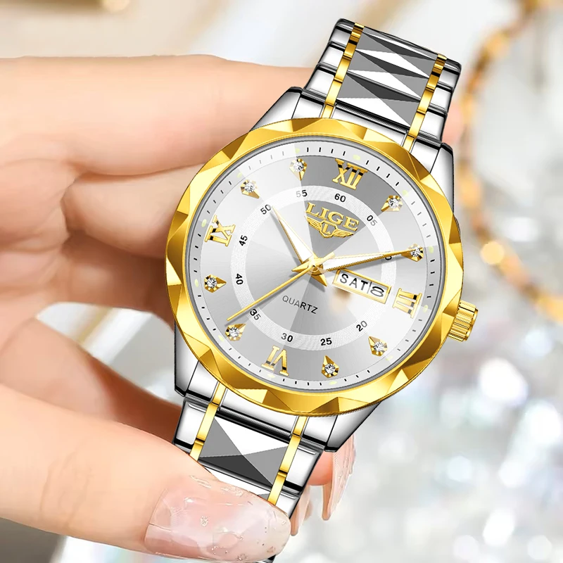 LIGE Women Watch Top Brand Luxury Round Stainless Steel Waterproof Watch For Women Fashion Simple Quartz Wristwatch Ladies Gift
