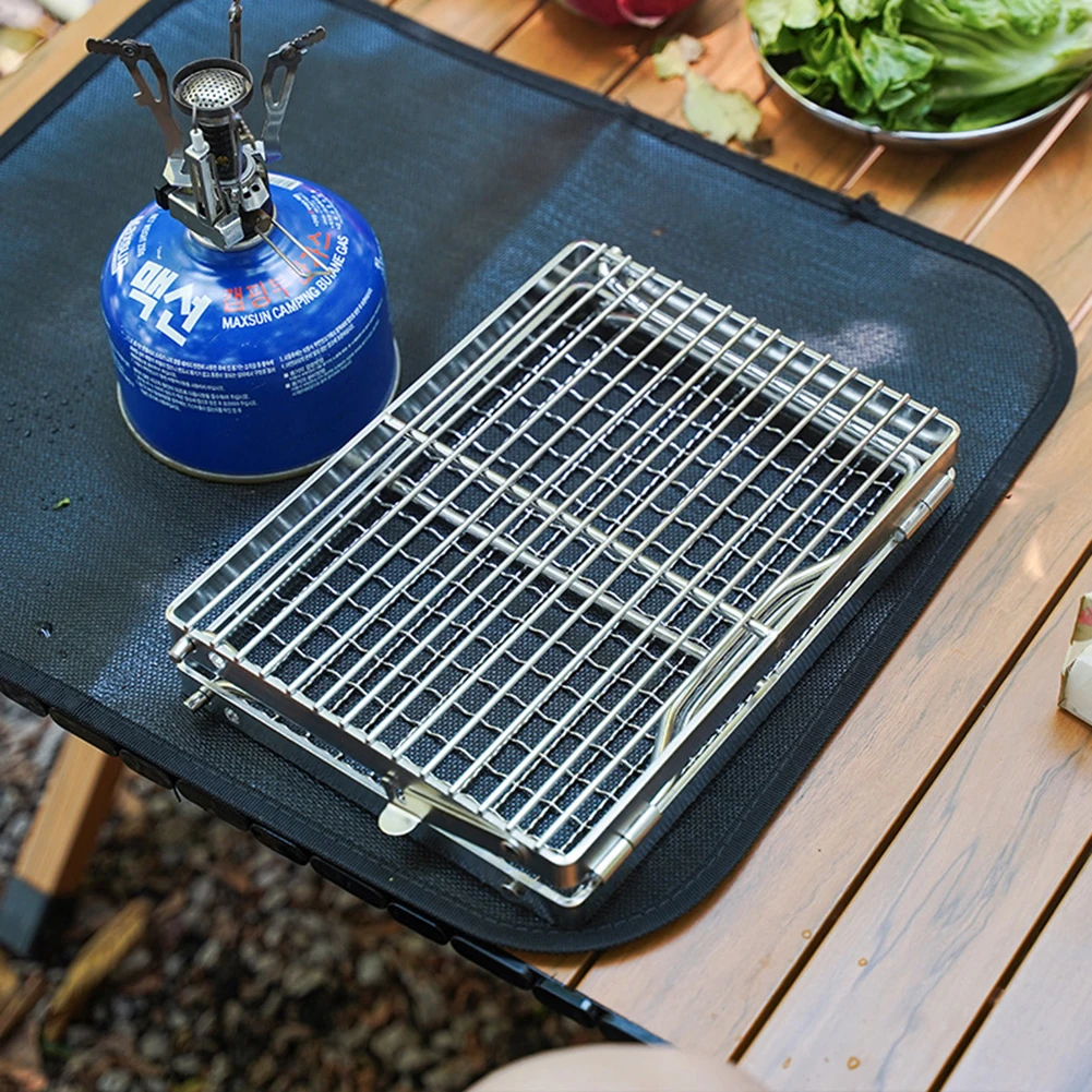 Stainless Steel Camping Pot Holder Portable Camping Stove Stand Folding Firewood BracketStorage Bag for Cooking Picnic