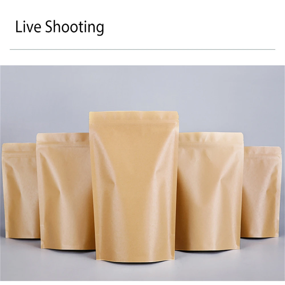 50 PCS High Quality Brown Kraft Paper Bag Window Zip lock Empty Dried Food Fruit Gift package Self Sealing Zipper Stand up Bags
