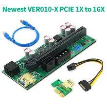 

Newest 6pcs VER010-X USB 3.0 PCI-E Riser VER010-X Express 1X To 16X Extender Riser Adapter Card SATA To 6 Pin Power Cable