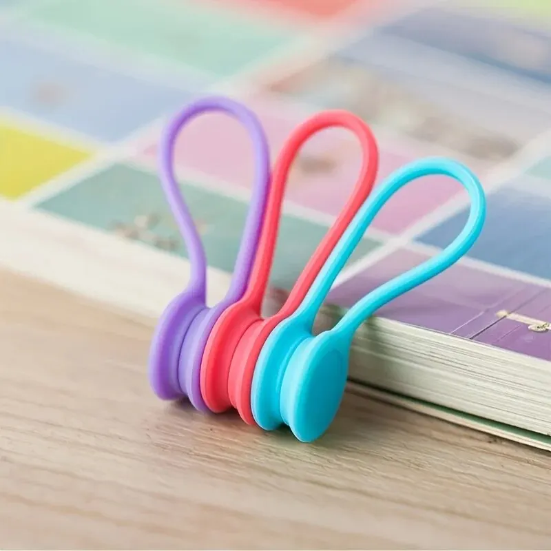 Cable Ties Reusable Magnetic Cable Ties Cord Organizer Silicone Magnetic Cord Ties for Bundling Stuff Book Marker Fridge Magnets