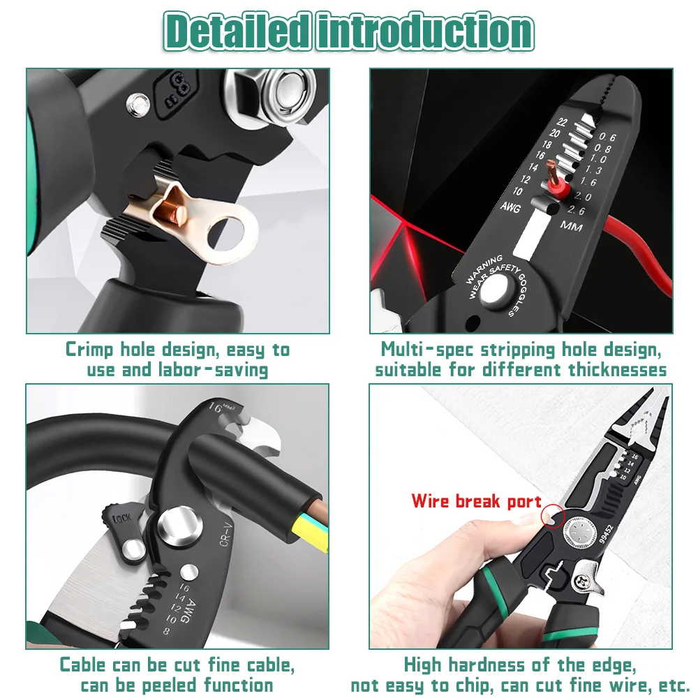 9 In 1 Wire Strippers Cutter Multi-function Nippers Sharp-nosed Peeling Pliers Electric Cable Stripping Electrician CrimpingTool