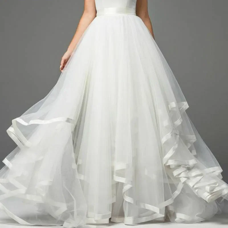 

New Cheap Long Wedding Dress Bridal Skirt Tulle Tutu Women Bride Cocktail Party Prom BallSkirt